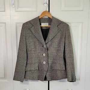 Vintage Jaeger Womens Houndstooth Blazer Size SM Gray & White Single Breasted